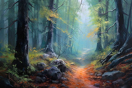 梦幻森林的油画背景图片