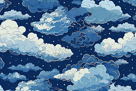 蓝色云朵插画图片