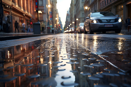 雨天城市湿滑的地面图片
