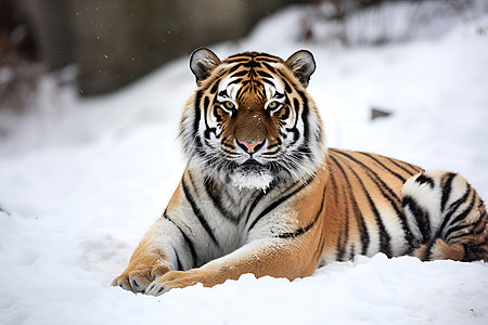 雪地中的动物老虎图片