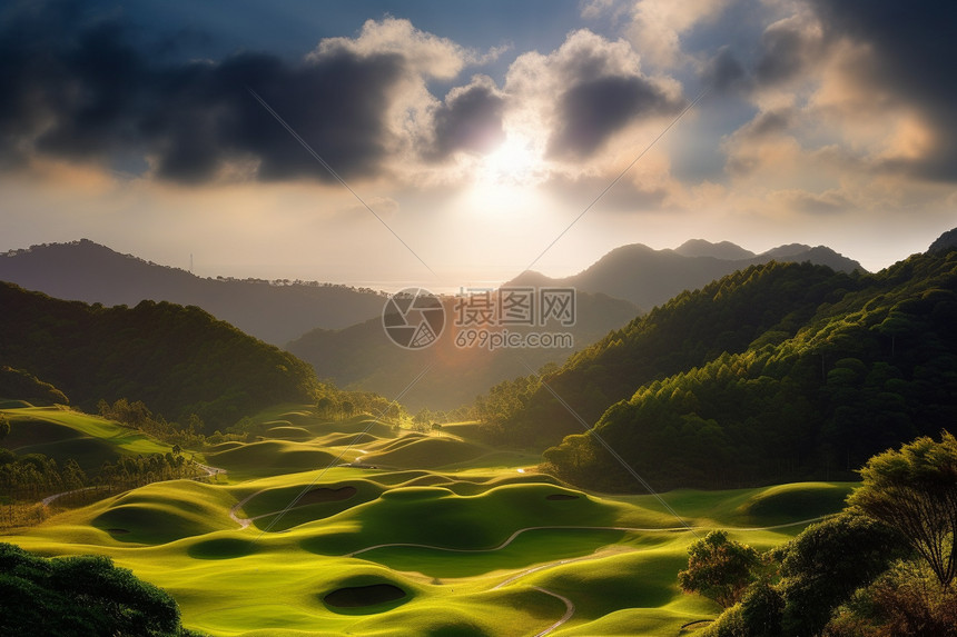 航拍的山坡风景图片