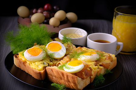 面包上健康的煎蛋图片