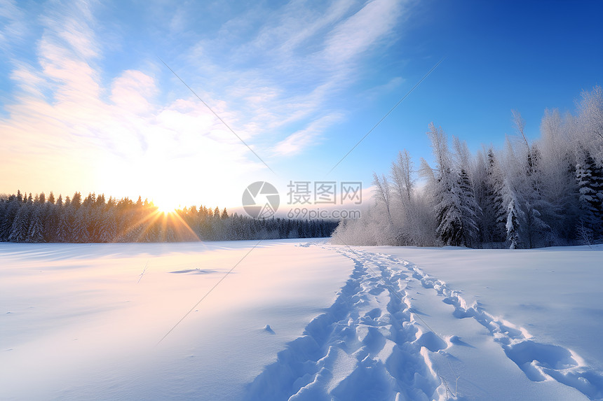 户外森林中的雪地图片