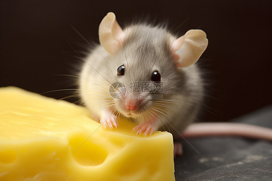 老鼠吃着一块奶酪图片