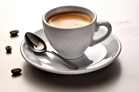 咖啡杯上白色的勺子图片