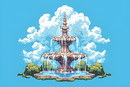 插画的建筑喷泉图片