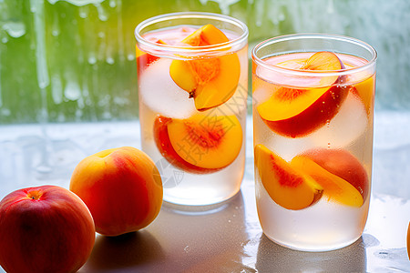 新鲜的桃子和桃子饮品图片