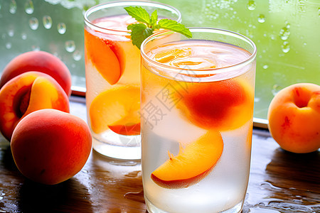 可口的桃子和饮品图片