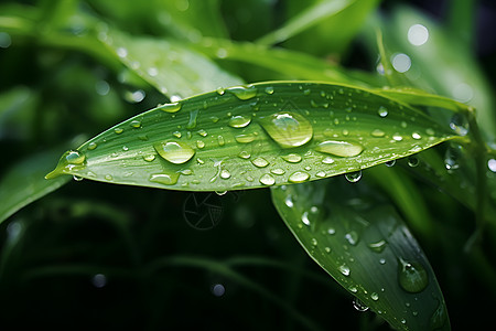 绿色叶子上的雨水图片