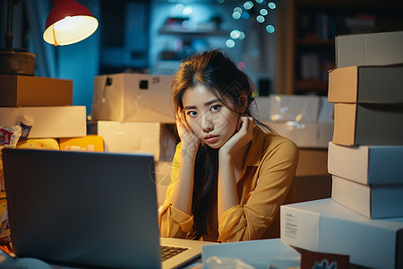 室内正在办公的女孩图片