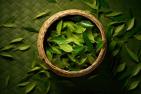 竹筐中的叶子背景图片