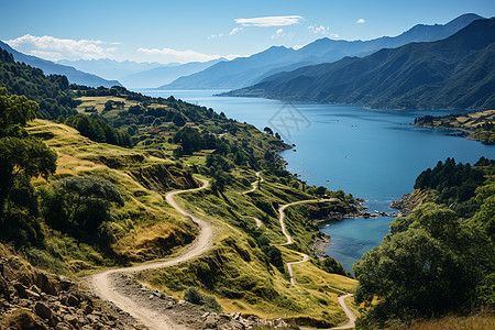 山脉河流的道路图片