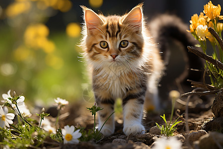 花朵中的可爱猫咪图片