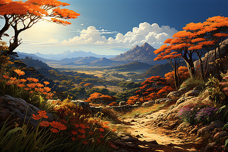 秋天的田野山脉图片
