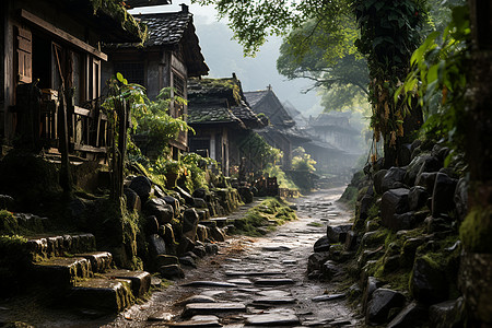 乡村的下雨街道图片