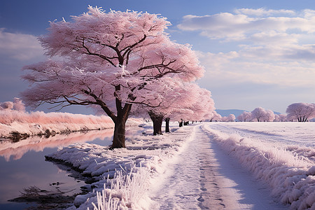 冬季雪地里的树木背景图片