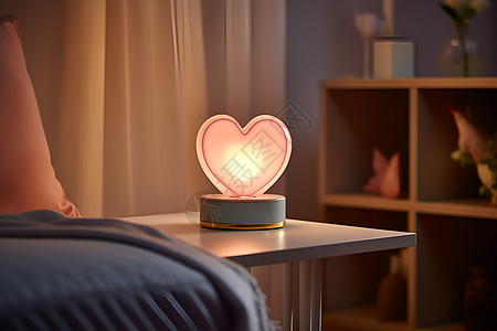 床头柜上的心形灯泡图片