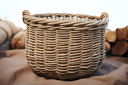手工编织的藤制篮筐背景图片