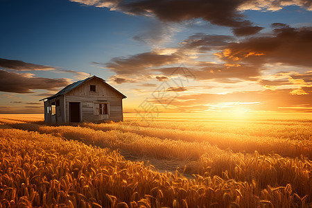 黄昏下的乡间小屋图片