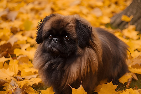落叶堆中的小狗图片