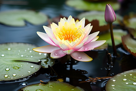 池塘中的美丽睡莲花背景图片