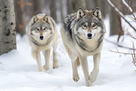 苍茫白雪中两只狼图片