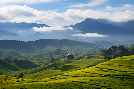 绿草如茵的山坡背景图片