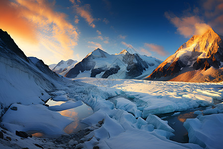 冬季夕阳山河图片