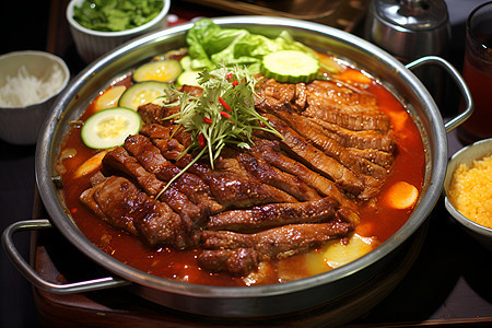 韩式烤鸭美食背景图片