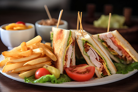 美味健康的午餐三明治背景图片
