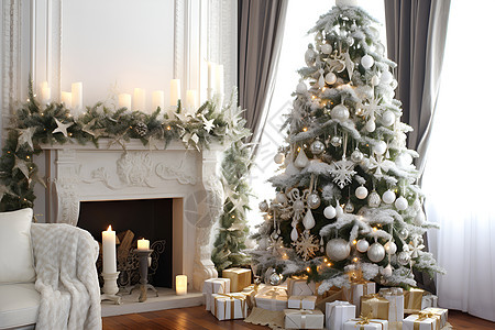 摆满礼物的圣诞树背景图片