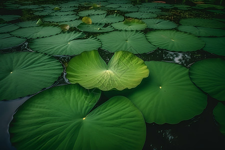 静谧池塘中的荷叶背景图片