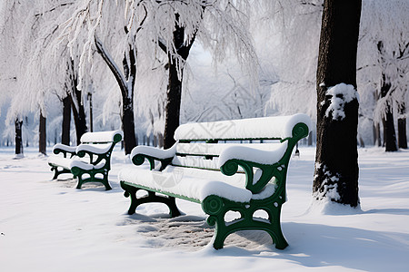 公园长椅冬季雪后公园中的长椅背景