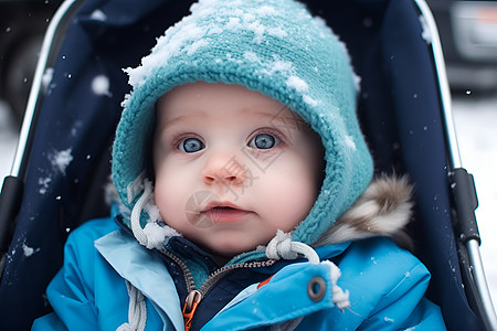 雪中呆萌的婴儿图片