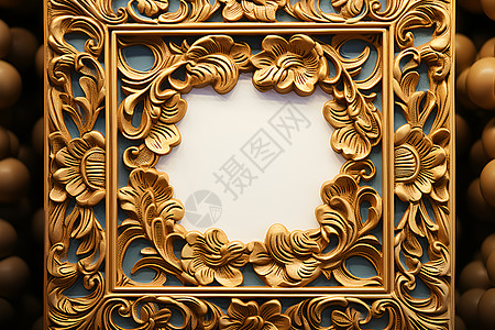 立体雕刻花纹的金色相框背景图片