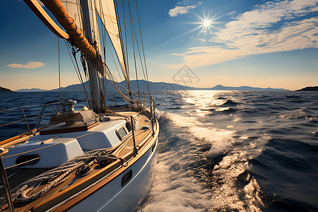日落时分海上的帆船图片