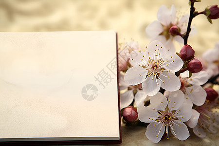 白色梅花旁的信纸背景图片