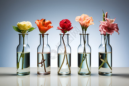 花瓶中品种多样的花束图片