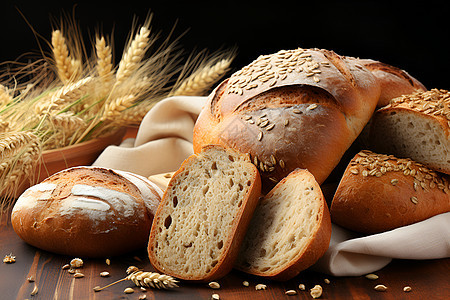 手工制作的谷物面包背景图片