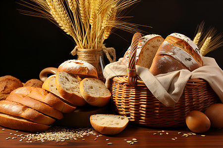 新鲜烘焙的全麦面包背景图片