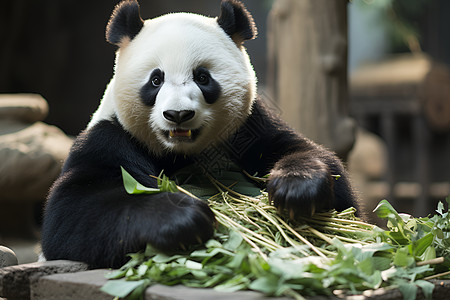 正在吃竹子的大熊猫图片