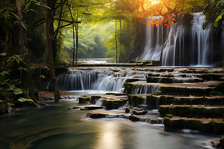 森林瀑布的美丽景观背景图片