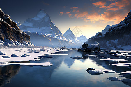 寒冬山湖的美丽景观背景图片