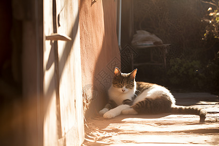 慵懒晒太阳的宠物猫咪背景图片