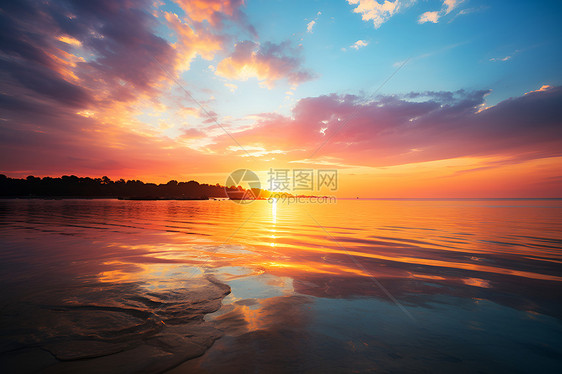 日落时海洋的美丽景观图片