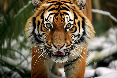 雪地中行走的老虎图片