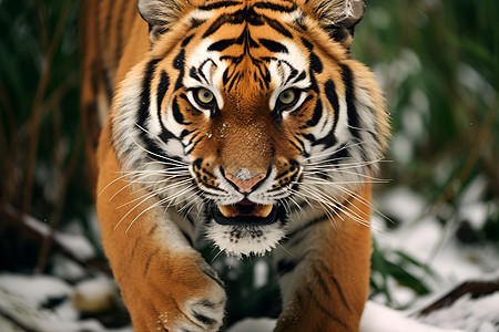 白雪中凶猛的老虎背景图片