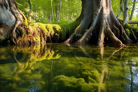 户外水中生长的大树背景图片