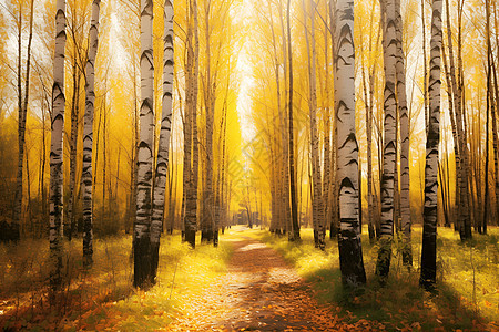 秋季林间地面上的黄叶背景图片