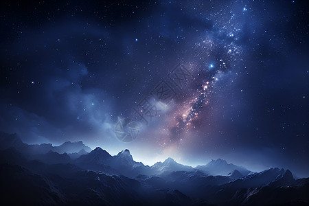 星光璀璨下的山脉图片